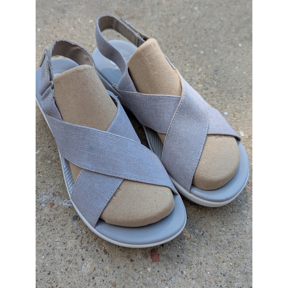 Clarks Cloudsteppers Arla Glison Grey Cross Strap Slingback Sandals Womens 9.5 M